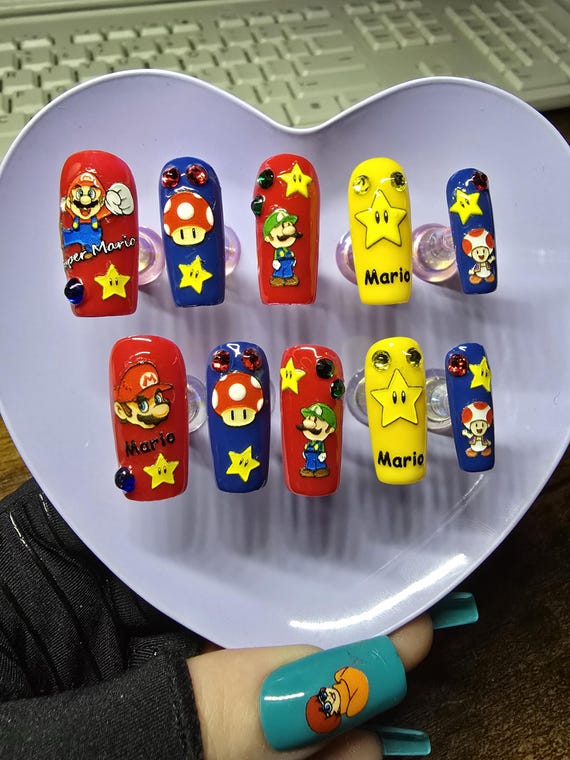Video Game Cartoon Handmade Press On Nails | Gamer Nails |