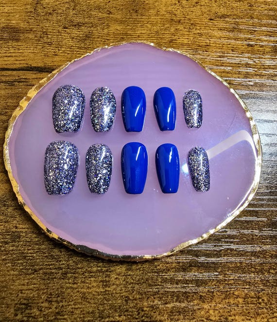 Chandelier Blues Handmade Press On Nail Set | Blue and Glitter Handmade Nails