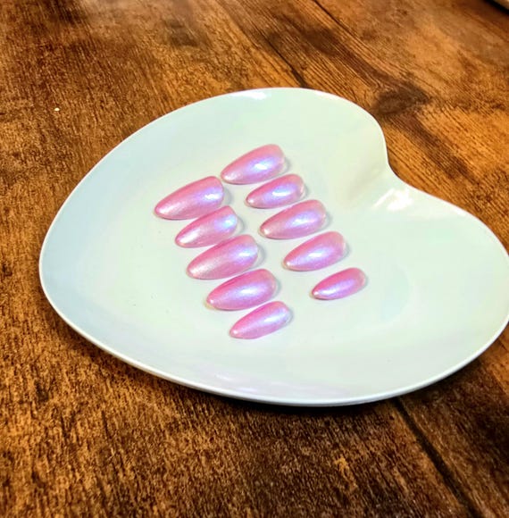Clearly Iridescent Handmade Pink Press On Nail Set | Iridescent Press on Nails | Handmade Nails