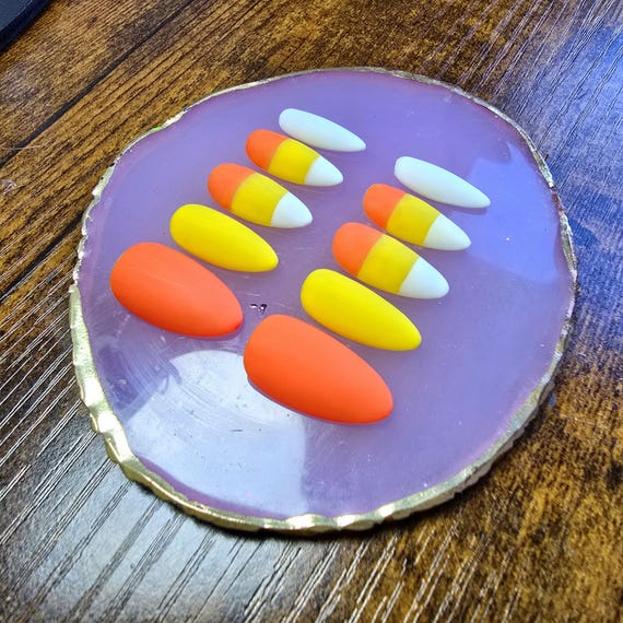 Candy Corn Handmade Press On Nails | Halloween False Nails