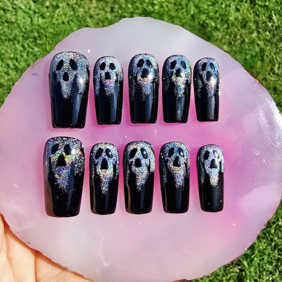 Ghost Face Cat Eye Press On Nails | Halloween Spooky Nails