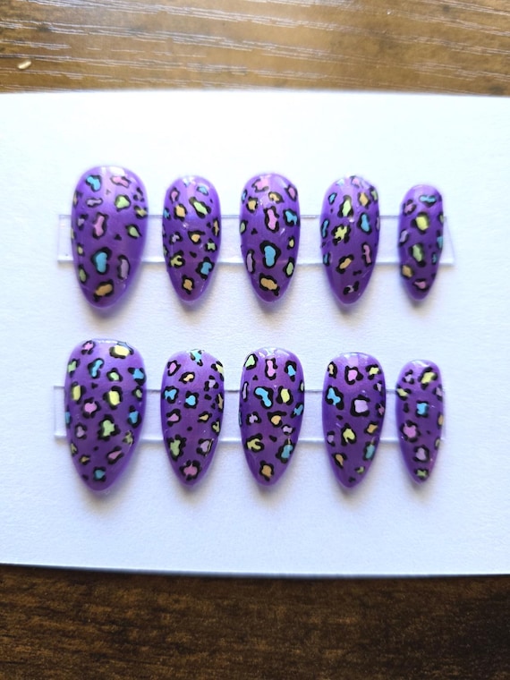 Iridescent Purple Leopard Handmade Press On Nail Set | Iridescent Nails