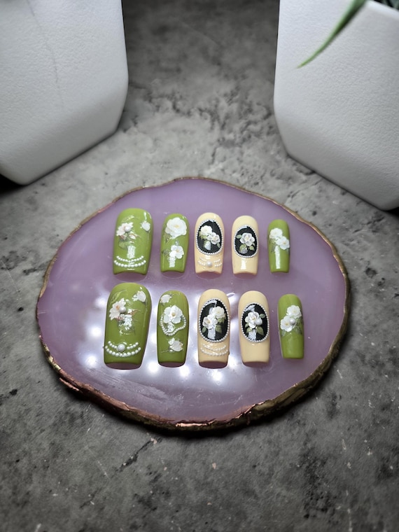 White Camellia Flower Press On Nails