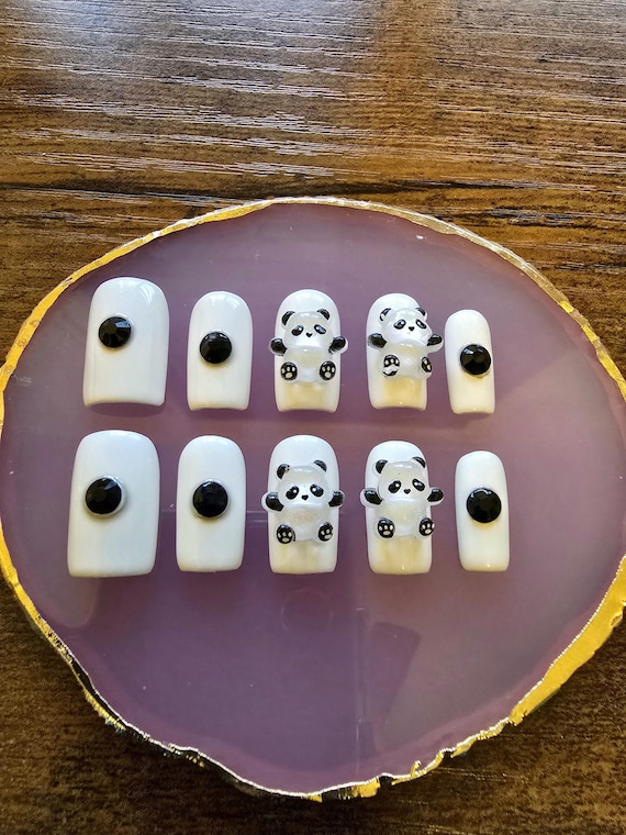 Panda Bear Sparkle Press On Nails Set