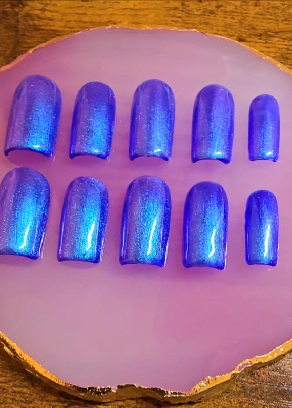 Iridescent Deep Blue Press On Nail Set | Handmade Gel Nails
