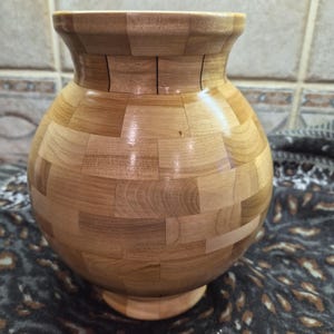 Segmented Wood Vase - Blonde 9" Hand Turned Wood Vessel