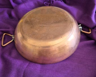 Vintage Tinned Copper Jam Pan with Brazed Handles - French Style Gratin Pan