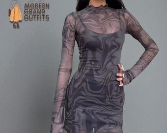 mini white bodycon dress for women Marble Print Ruched Detail Bodycon Dress main image 1