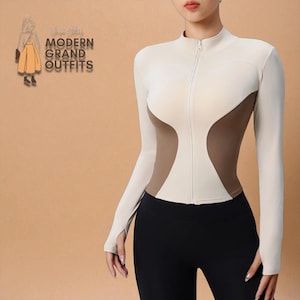 Women&#39;s Zip-Up Sport Jacket | Long Sleeve Workout Top | Stretchy Fitness Activewear | Slim Fit Yoga Jacket