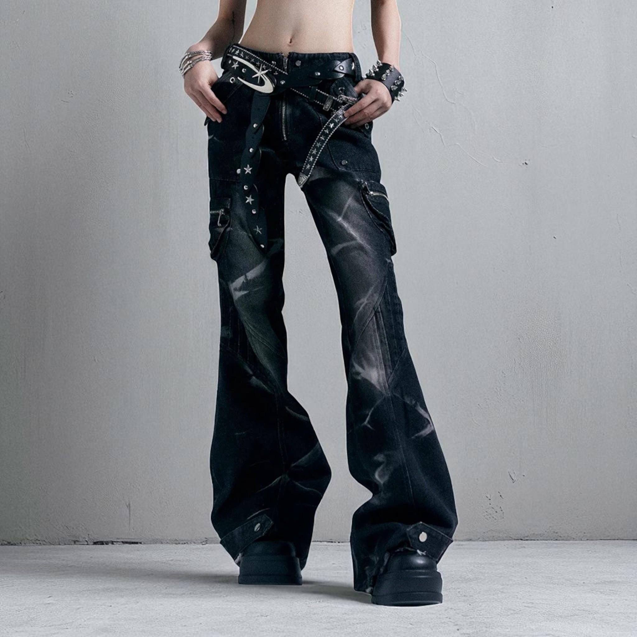Gothic Flared Jeans | Y2K Grunge Wide Leg Denim Pants