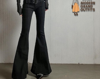 Pantalones de pierna ancha / Pantalones retro casuales negros acampanados / Ropa urbana de moda Y2K