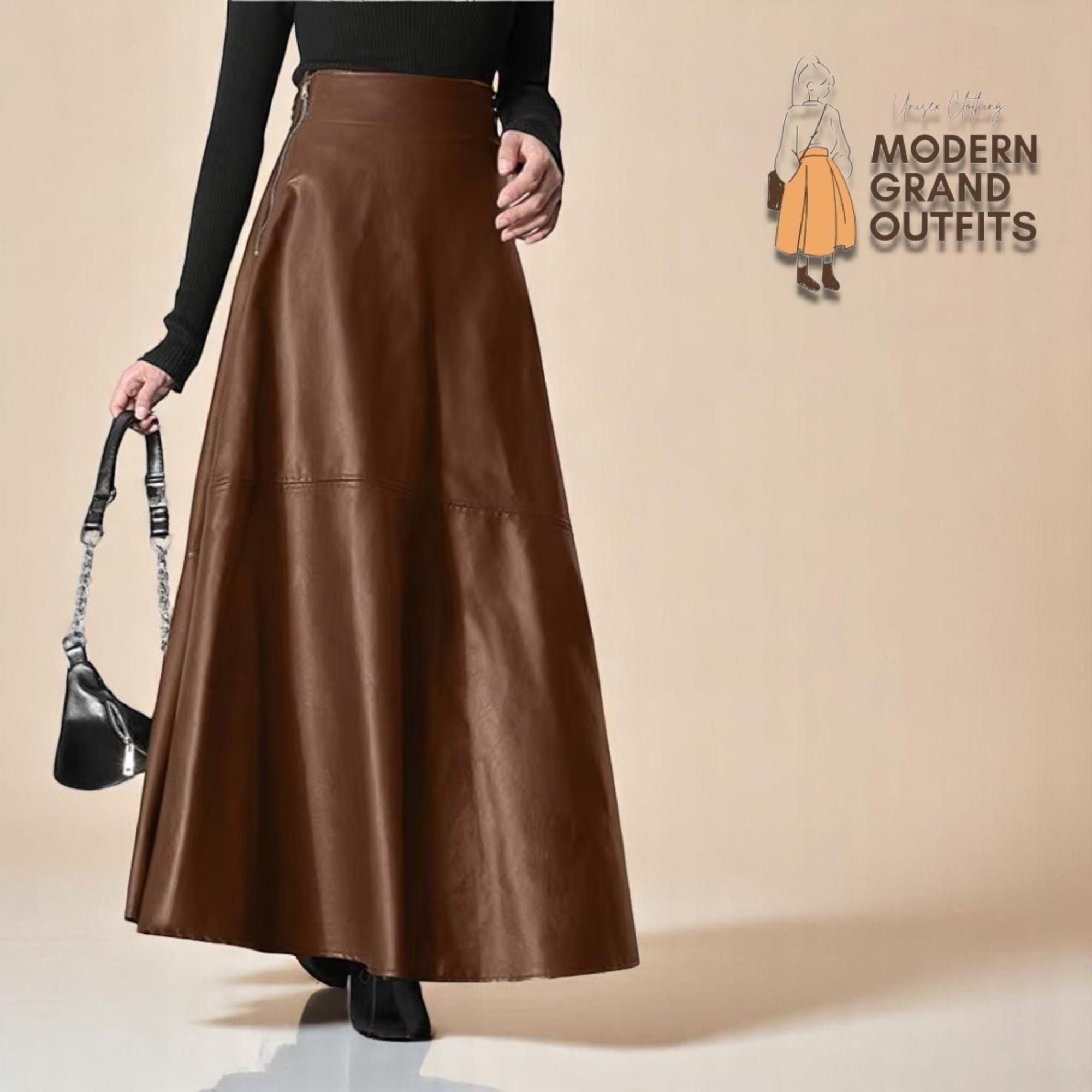 Women Maxi Skirts | Leather Casual Skirts | High Waist Style | Plain Solid Skirts | Stylish Outfit | Gift for Her