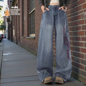 Baggy Denim Pants | Embroidered Wide Leg Jeans | Daily Wear | Harajuku Streetwear Style

Embroidered wide leg jeans with baggy Harajuku streetwear style