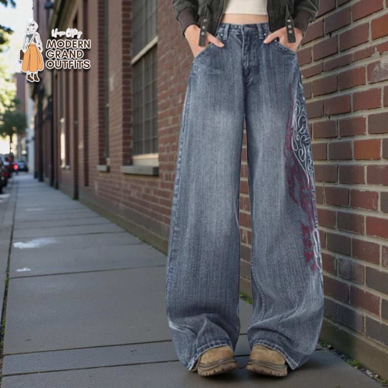 Baggy Denim Pants | Embroidered Wide Leg Jeans | Daily Wear | Harajuku Streetwear Style

Embroidered wide leg jeans with baggy Harajuku streetwear style