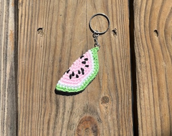 Crochet Watermelon Slice Keychain | Handmade Fruit Bag Charm | Cute Accessory for Summer | Watermelon Key Ring Accessory