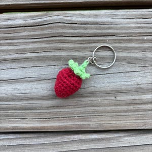 Crochet Strawberry Keychain | Handmade Fruit Bag Charm | Cute Accessory for Summer | Strawberry Key Ring Accessory