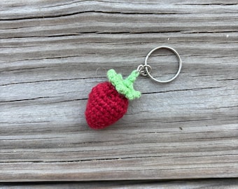 Crochet Strawberry Keychain | Handmade Fruit Bag Charm | Cute Accessory for Summer | Strawberry Key Ring Accessory