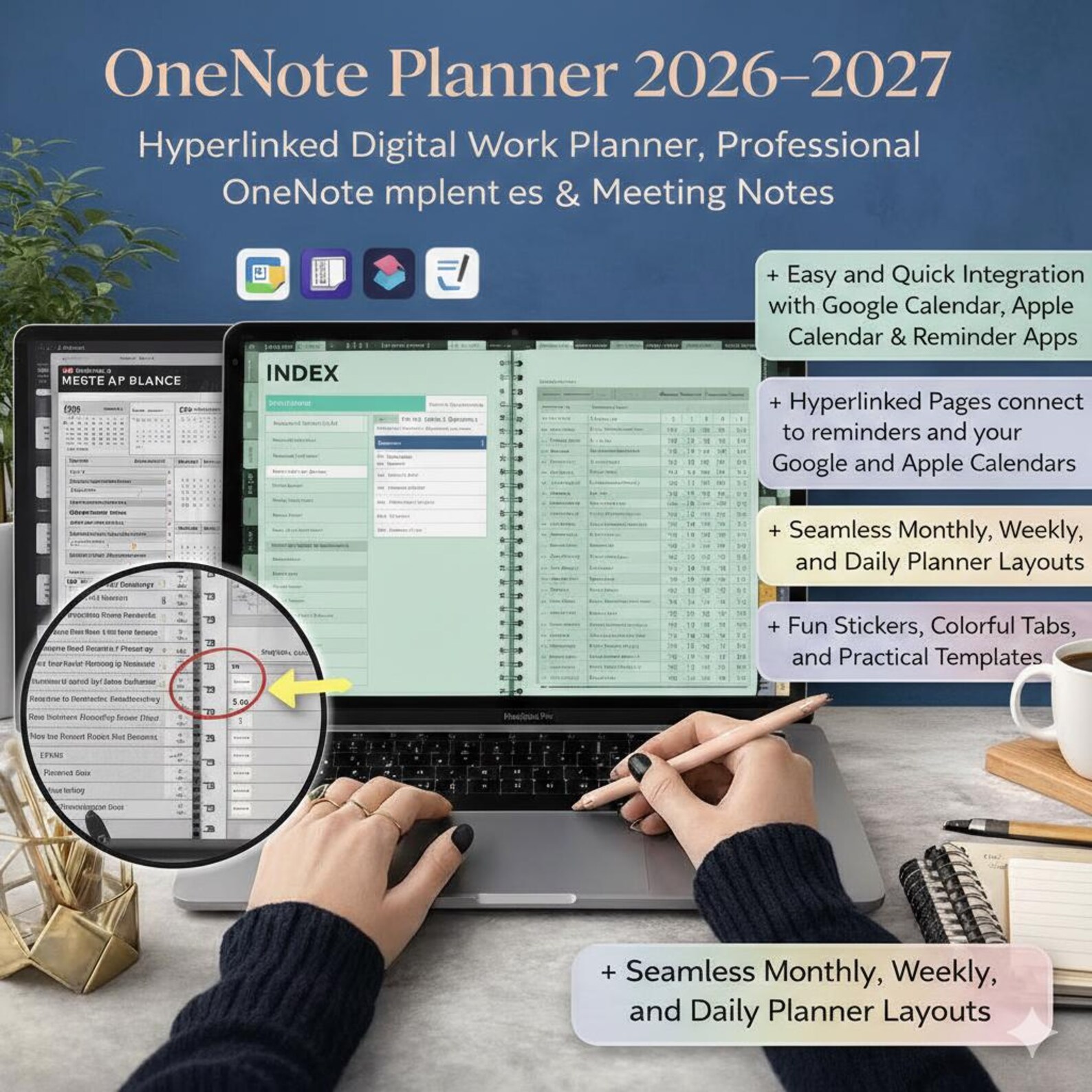 Onenote 2027 Tutorials 2026-2027 Onenote Digital Planner – Adhd-friendly, Hyperlinked Work ...