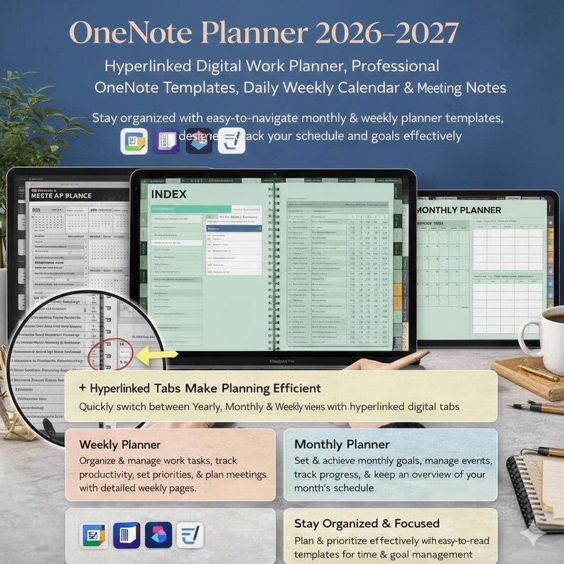 Onenote Mug 2026-2027 Onenote Digital Planner – Adhd-friendly, Hyperlinked Work ...