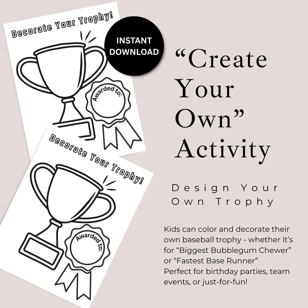 Create Your Own Trophy Coloring Page: Kids Sports Activity (printable ...
