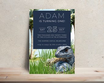 Invito di compleanno modificabile a tema dinosauro - Modello per una festa a tema dinosauro - Invito digitale Canva per bambini - Download immediato - Compleanno a tema dinosauro