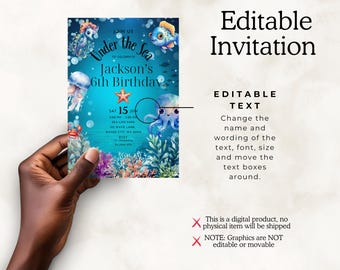 Invito di compleanno "Sotto il mare" - Modello Canva modificabile - Festa dell'oceano stampabile per bambini - Download immediato - File digitale - Compleanno sotto il mare