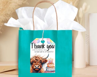 Etichette di ringraziamento per mucca delle Highlands: bomboniera per festa in fattoria, modello modificabile (download digitale)