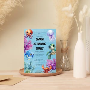 Fun On The Ocean Floor | Turtle, Crab, Jellyfish | Editable Canva Template | Sea Party | Digital Download | Ocean Floor Birthday Invitation