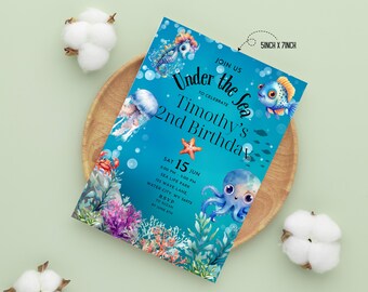 Under the Sea Birthday Invitation | Ocean Themed Party | Editable Canva Template | Instant Download | Printable Invite
