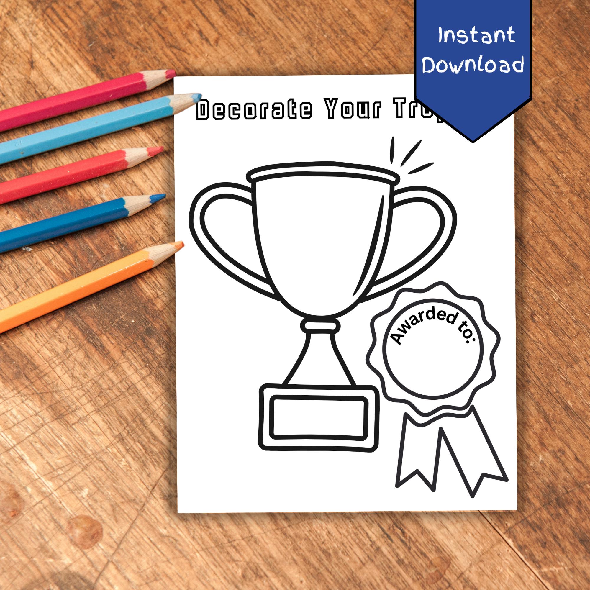 Create Your Own Trophy Coloring Page: Kids Sports Activity (printable ...