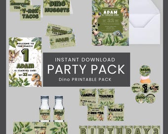 Pacchetto di stampe per feste di dinosauri: set di decorazioni di dinosauri modificabili - download immediato