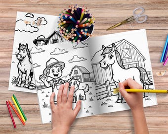 Printable Farm Coloring Pages Set -  Barnyard Animals and Tractor PDF for Kids, Instant Download PDF