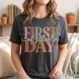 First Day Of School PNG | Retro Boho Back To School Sublimation Design | Teacher Shirt | Boho Colors Script Digital Print File