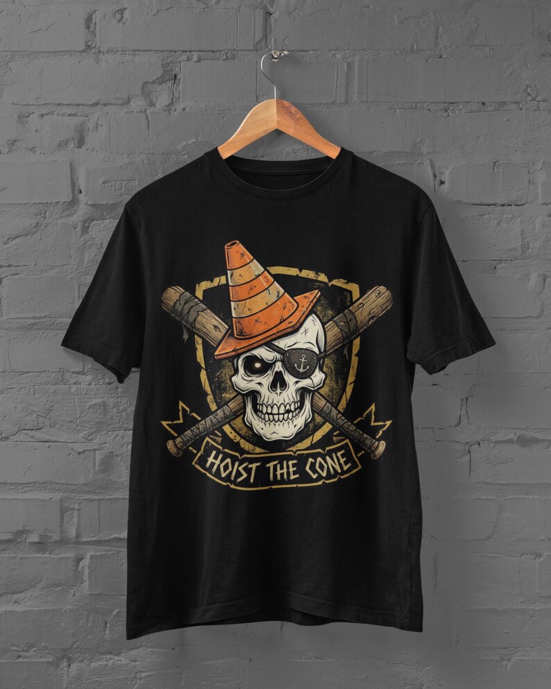 Funny Skull baseball PNG, Hoist The Cone Design, Pirate Skull with Traffic Cone, Sublimation, Digital PNG Printable, Baseball Shirt Art image 6