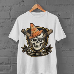 Funny Skull baseball PNG, Hoist The Cone Design, Pirate Skull with Traffic Cone, Sublimation, Digital PNG Printable, Baseball Shirt Art image 4