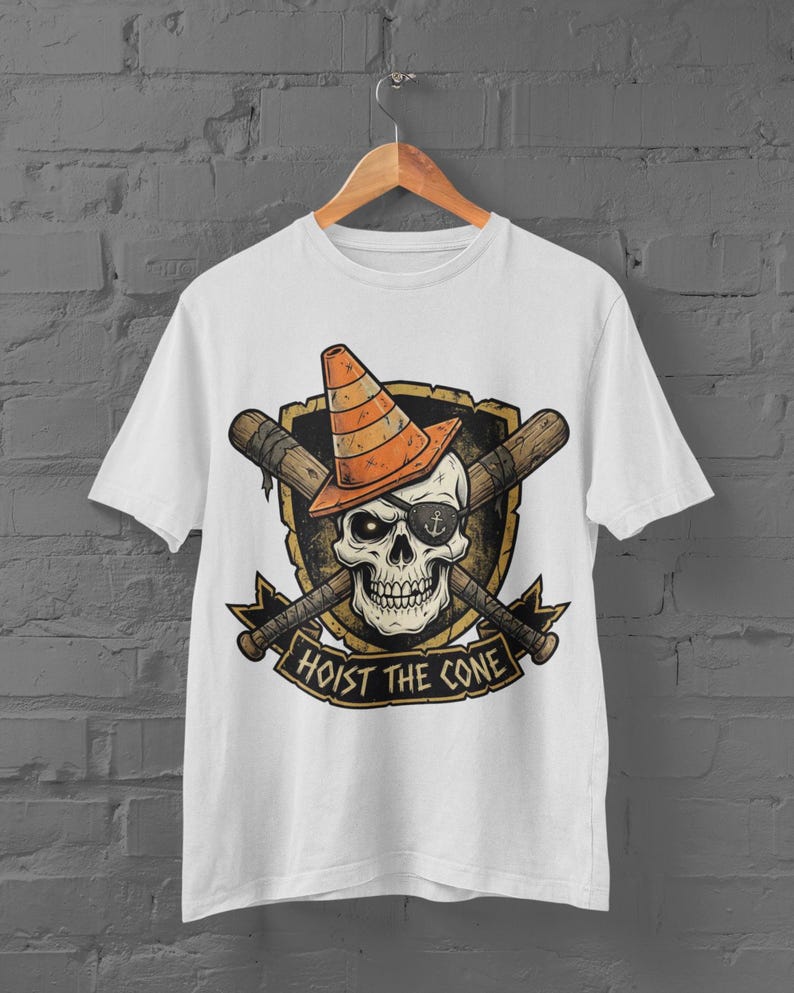 Funny Skull baseball PNG, Hoist The Cone Design, Pirate Skull with Traffic Cone, Sublimation, Digital PNG Printable, Baseball Shirt Art image 4