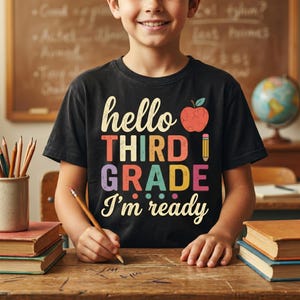 Hello Third Grade PNG | I'm Ready Back To School Shirt Design | Retro 3rd Grade Sublimation | School Teacher Student PNG Digital File
