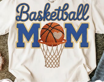 Basketball Mom Embroidery Style PNG, Sports Mom Knit Text Design, Basketball Team Gold and Blue Team , Sublimation Print for Game Day Gifts