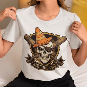 Funny Skull baseball PNG, Hoist The Cone Design, Pirate Skull with Traffic Cone, Sublimation, Digital PNG Printable, Baseball Shirt Art image 3