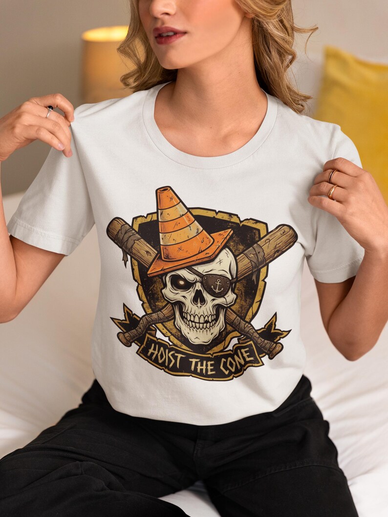 Funny Skull baseball PNG, Hoist The Cone Design, Pirate Skull with Traffic Cone, Sublimation, Digital PNG Printable, Baseball Shirt Art image 3