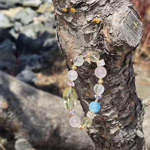 Crystal Bracelet – Rose Quartz, Aquamarine, Citrine & Amethyst – Max 6 Inch Wrist – Healing Gemstone Jewelry – Gift for Her