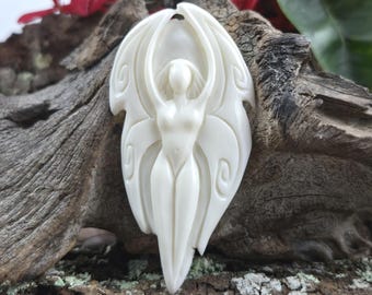 Guardian Angel Bone Pendant, Christian Religious Jewelry Focal