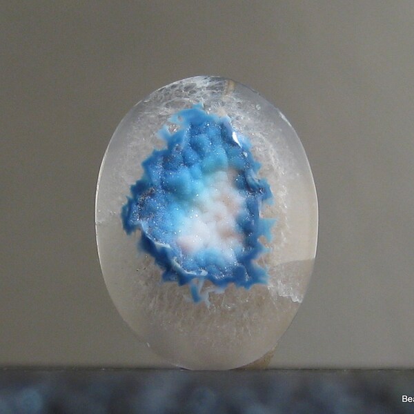 Blue Crystal Gemstone, Chalcedony Round Stone Druzy Setting Cabochon, 20mm