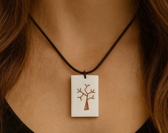 Hand-Carved Upcycled Cattle Bone Tree of Life Pendant for Spiritual Connection