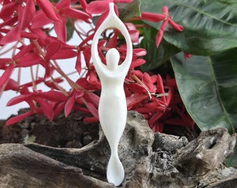 Hand-carved Bone Mother Earth Fertility Pendant, Side Drilled