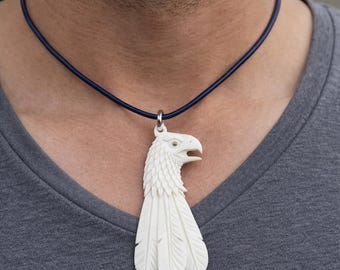 Hand-Carved Eagle Bone Charm, Nature Bird Pendant Necklace