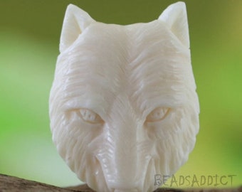 High Detail Wolf Head Carved Cabochon Intricately Handcarved Organic Durable Material Ethically Sourced Cow Bone by BeadsAddict 32MM