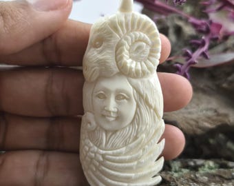 Hand-Carved Bone Ram Spirit Focal Piece, Top Side Drilled Jewelry Component
