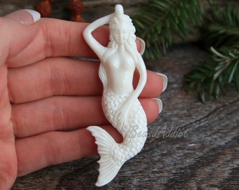 Mermaid Organic Bead Bone Carving Handmade High Quality Carvings for Jewelry