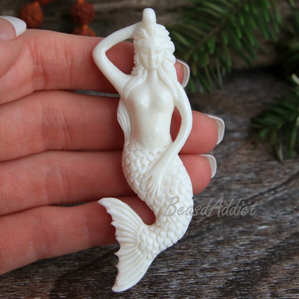 Mermaid Organic Bead Bone Carving Handmade High Quality Carvings for Jewelry